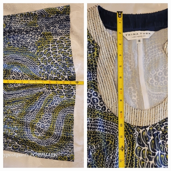 TRINA TURK metallic detail  green blue high quality cotton fully lined dress lux - Picture 14 of 16